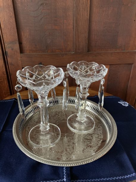 A Pair of Victorian Clear Cut Glass Lustres With Scalloped Top - Image 2
