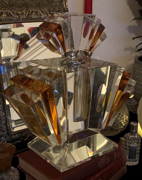 Art Deco Style Clear & Amber Crystal Perfume Bottle - SOLD! - Image 4