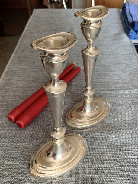 A Pair of Elegant Silver Plated Adam Style Candlesticks - Image 3