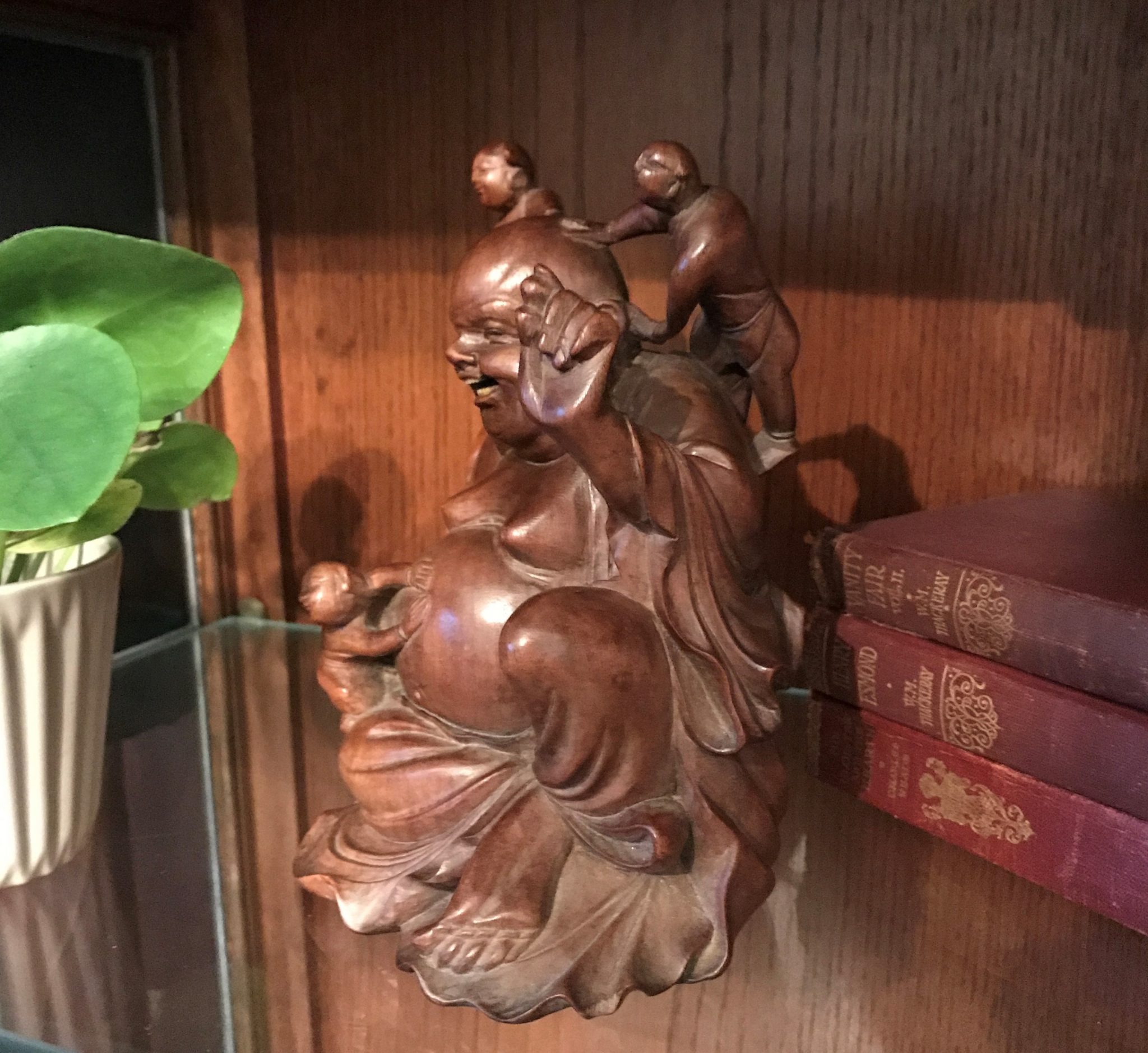 A Chinese Happy Laughing Buddha Wood Carving La BelleGray