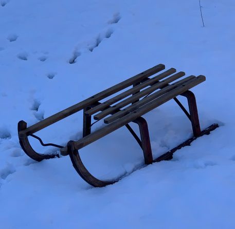 A Vintage Wooden Sleigh with Metal Edged Runners and Bar - Image 8