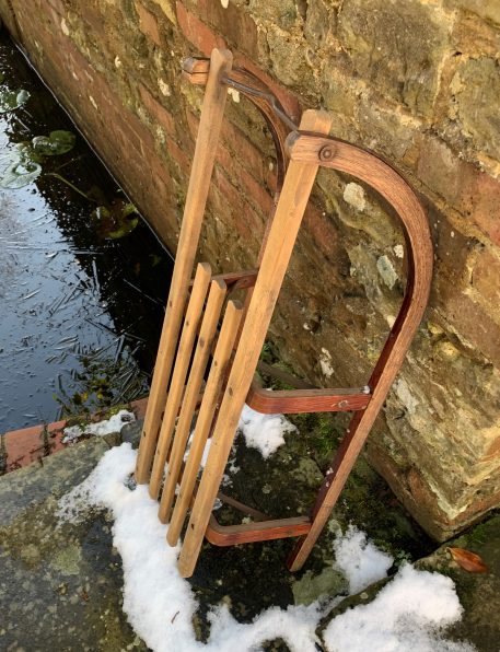 A Vintage Wooden Sleigh with Metal Edged Runners and Bar - Image 13