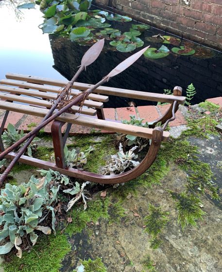 A Vintage Wooden Sleigh with Metal Edged Runners and Bar - Image 6
