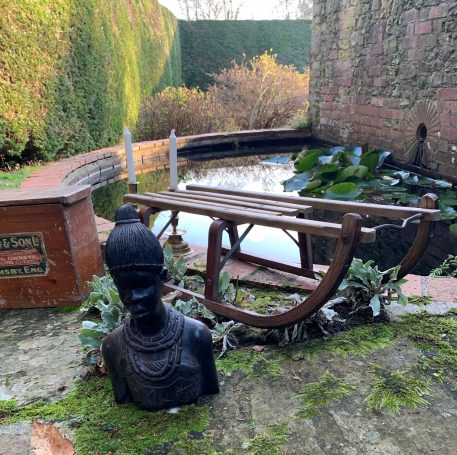 A Vintage Wooden Sleigh with Metal Edged Runners and Bar - Image 2