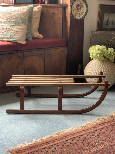 A Vintage Wooden Sleigh with Metal Edged Runners and Bar - Image 14
