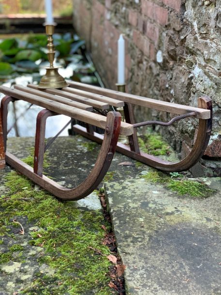 A Vintage Wooden Sleigh with Metal Edged Runners and Bar - Image 9