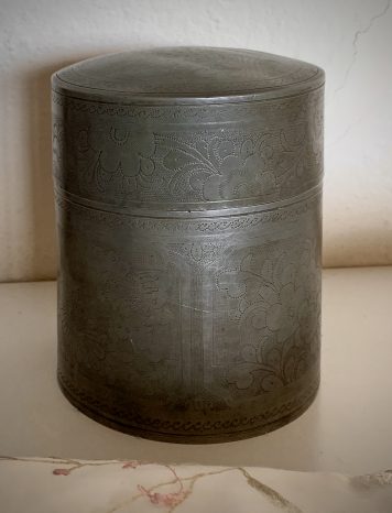 A Vintage Chinese Pewter Tea Caddy Embossed with Flowers - SOLD!