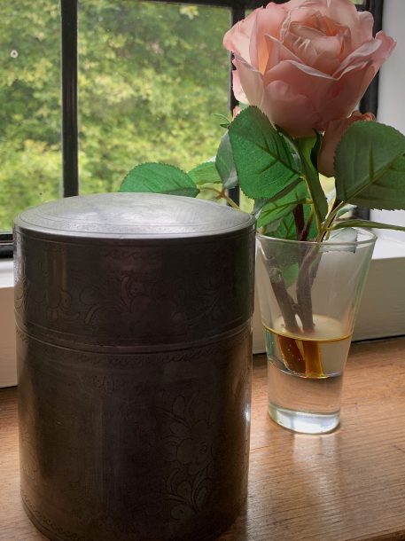 A Vintage Chinese Pewter Tea Caddy Embossed with Flowers - SOLD! - Image 2