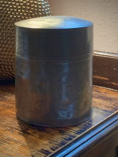 A Vintage Chinese Pewter Tea Caddy Embossed with Flowers - SOLD! - Image 3