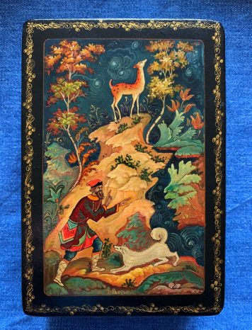 Russian Papier-Mache Mstera Lacquer Box “Deer Hunting”