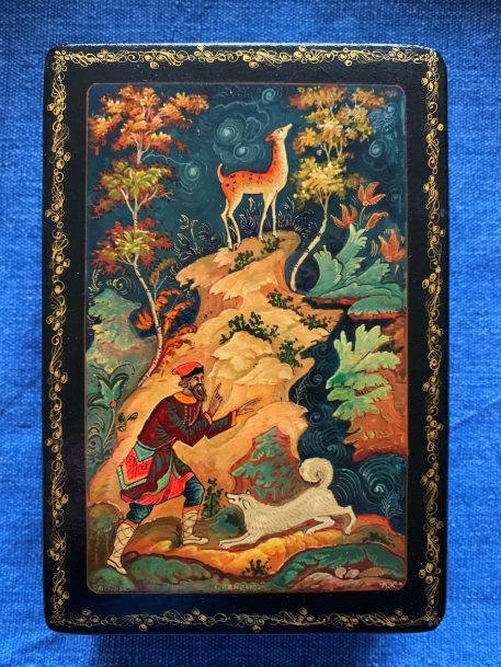 Russian Papier-Mache Mstera Lacquer Box “Deer Hunting”