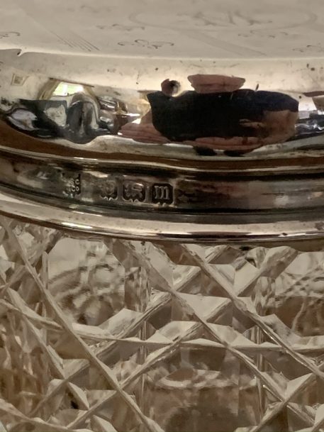 A Fine Antique Silver Scent Bottle and Round Glass Vanity Jar with Silver lid - Image 12