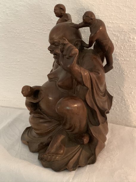 A Chinese Happy Laughing Buddha Wood Carving - Image 10