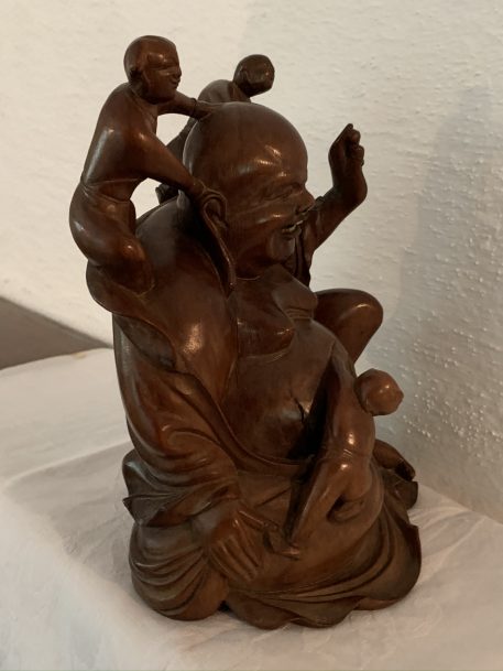 A Chinese Happy Laughing Buddha Wood Carving - Image 9