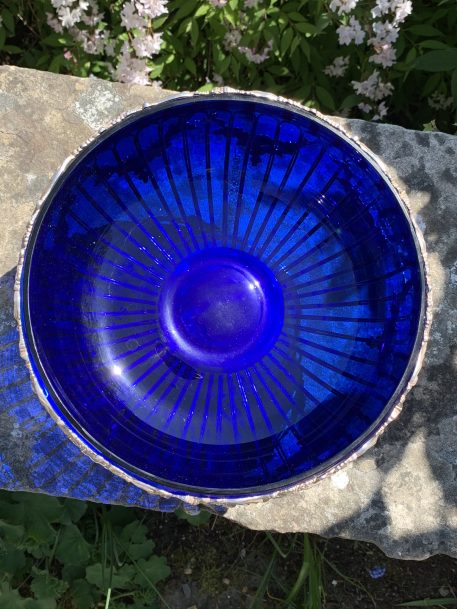 Large Silver Plated Glass Pedestal/Punch Bowl with Blue Liner - Image 10