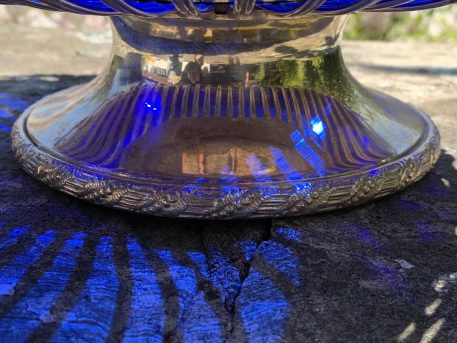 Large Silver Plated Glass Pedestal/Punch Bowl with Blue Liner - Image 9