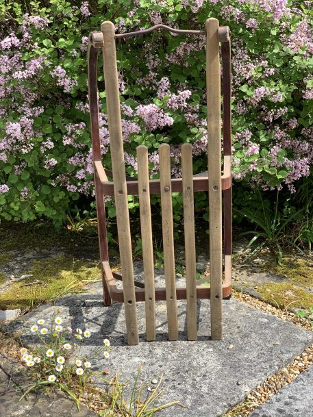 A Vintage Wooden Sleigh with Metal Edged Runners and Bar - Image 10