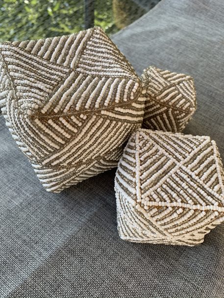 Three Attractive Wicker & Beaded Storage Containers - Image 2