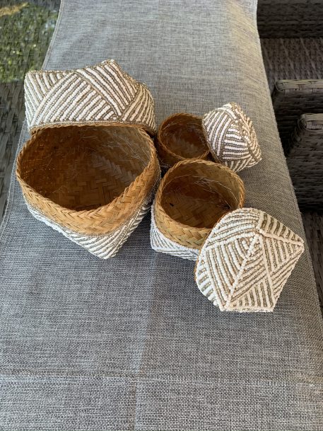 Three Attractive Wicker & Beaded Storage Containers - Image 5