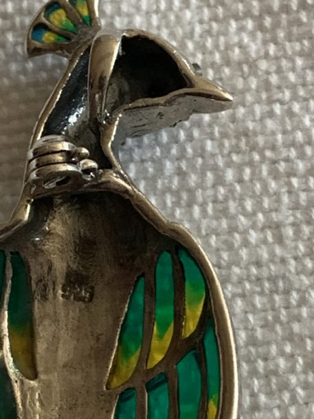Plique a Jour Enamel and Black Pearl Peacock Pendant Brooch - Image 5