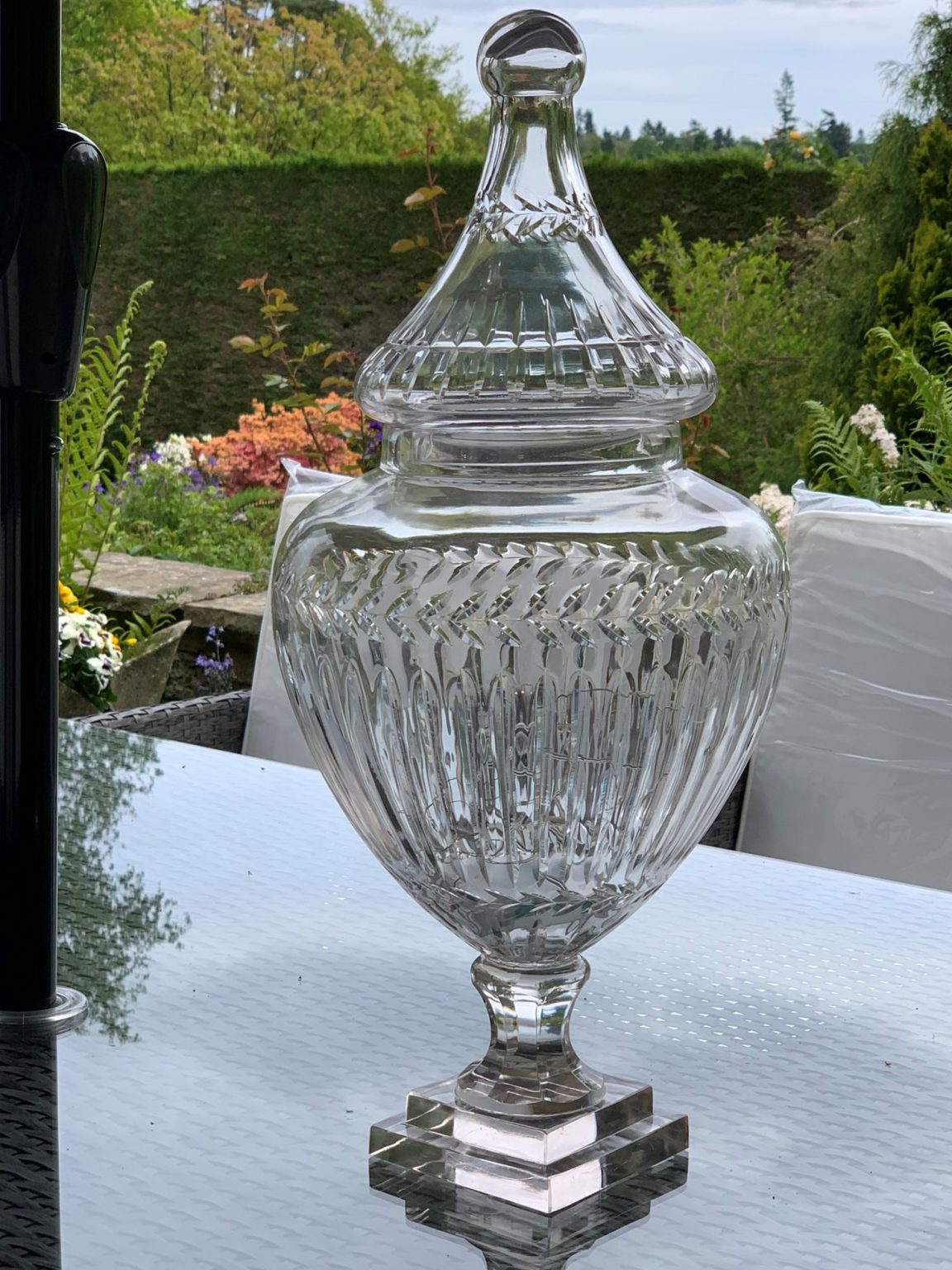 A Fine Pair of Cut Glass Pedestal Jars and Covers La BelleGray