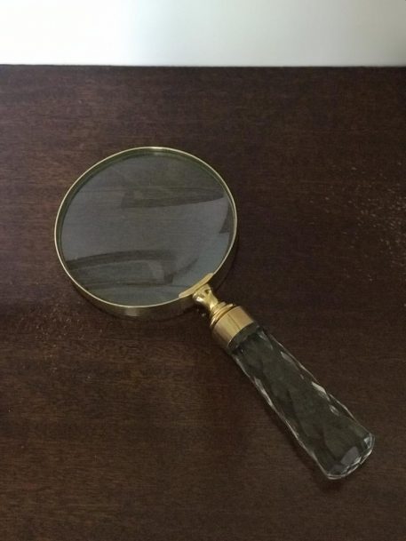 A Large Cut Glass Handle Magnifying Glass with Brass Outer Ring and Trim - Image 7