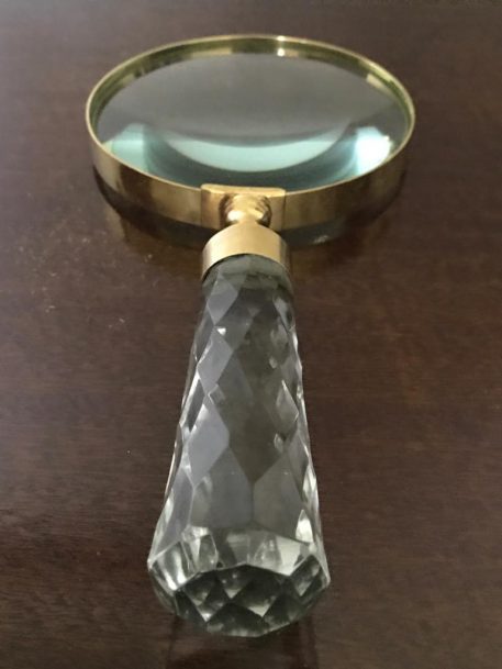 A Large Cut Glass Handle Magnifying Glass with Brass Outer Ring and Trim - Image 6