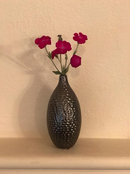 A Beautiful Small Metallic Dimpled Grey Glass Vase