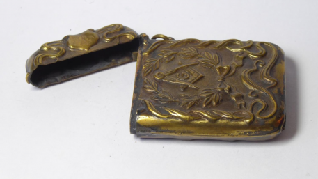 A Brass Masonic Rectangular Vesta Case with Freemason Square & Compass - Image 2