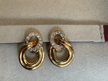 Vintage 1980s Gold tone and Diamante Clip On Earrings - Image 2