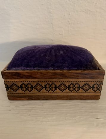 A Tunbridge Ware Pin Box with A Sliding Top Padded With Blue Velvet - SOLD!