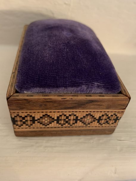 A Tunbridge Ware Pin Box with A Sliding Top Padded With Blue Velvet - SOLD! - Image 2