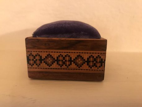 A Tunbridge Ware Pin Box with A Sliding Top Padded With Blue Velvet - SOLD! - Image 4