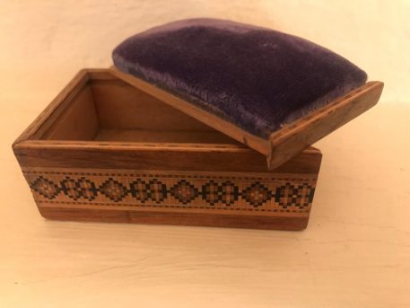A Tunbridge Ware Pin Box with A Sliding Top Padded With Blue Velvet - SOLD! - Image 3