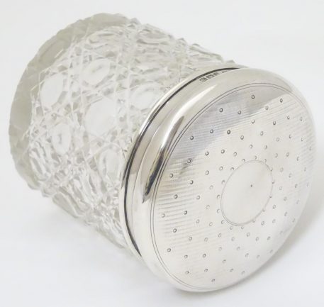 Cut Glass Vanity Jar with Silver Lid hallmarked 1915 by S Blanckensee & Son Ltd - Image 4