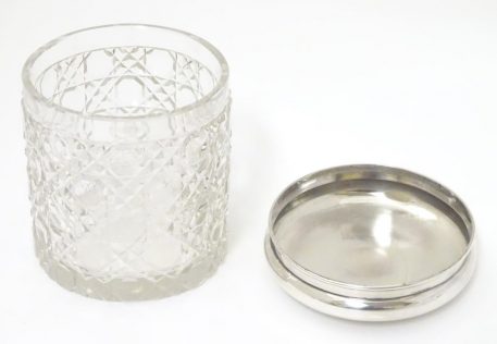 Cut Glass Vanity Jar with Silver Lid hallmarked 1915 by S Blanckensee & Son Ltd - Image 6