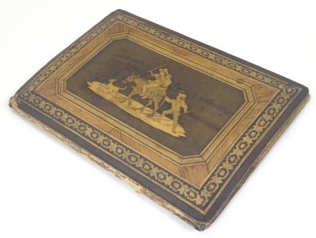 An Antique 19th Century Sorrento ware velvet lined blotter with Marquetry decoration - Image 3