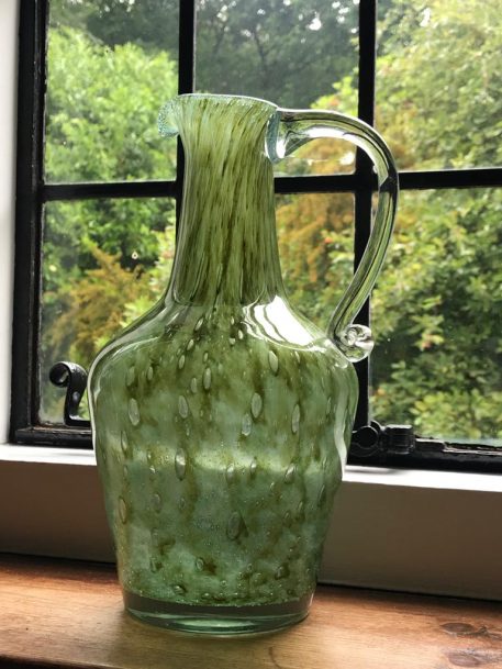 An Unusual Handblown Green Glass Jug with Clear Scroll Handle - SOLD! - Image 7