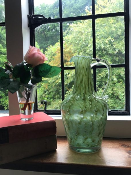 An Unusual Handblown Green Glass Jug with Clear Scroll Handle - SOLD! - Image 5