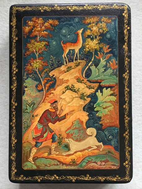 Russian Papier-Mache Mstera Lacquer Box “Deer Hunting” - Image 2