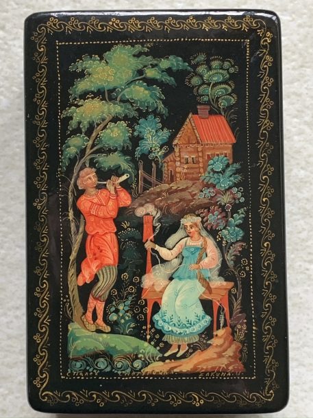 Russian Papier-mache Lacquer Box “Shepherd & Shepherdess” - Image 3
