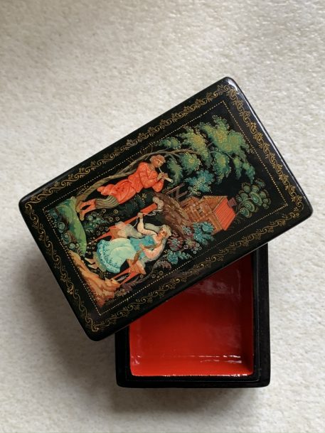 Russian Papier-mache Lacquer Box “Shepherd & Shepherdess” - Image 4