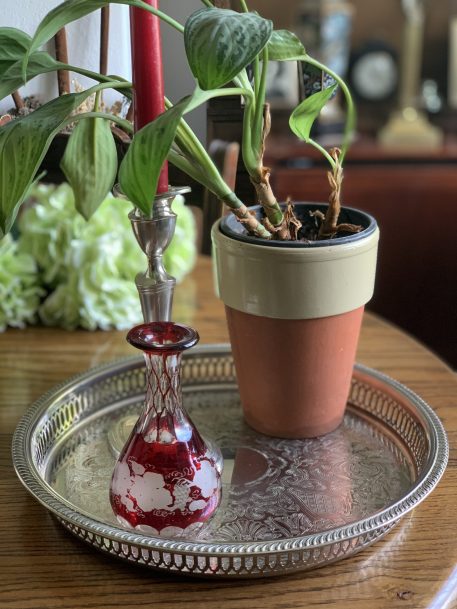 A Bohemian Red Glass Carafe With Grape Leaf Design - Image 3