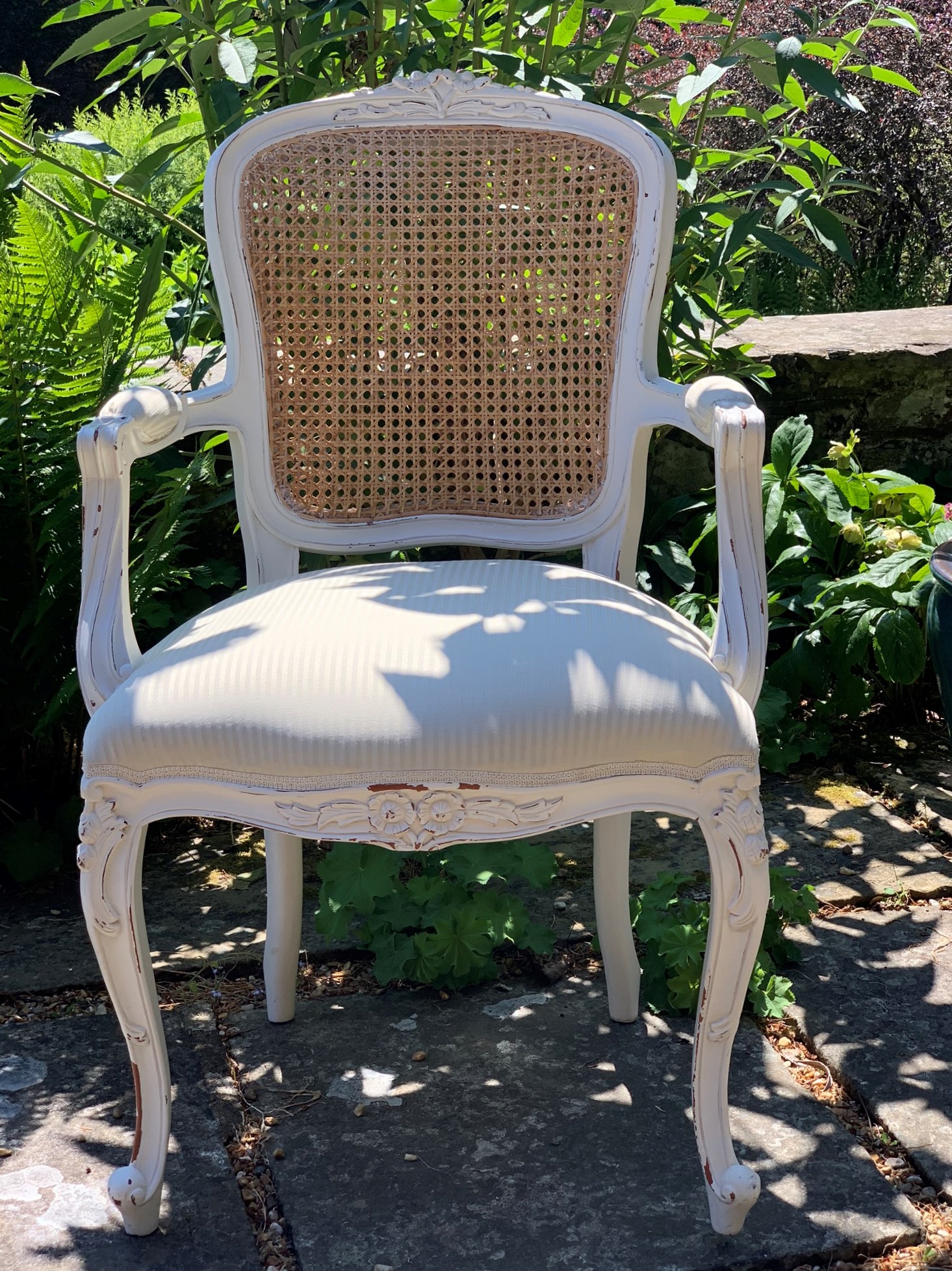 119 - French Style Cream Painted Open Armchair - Front