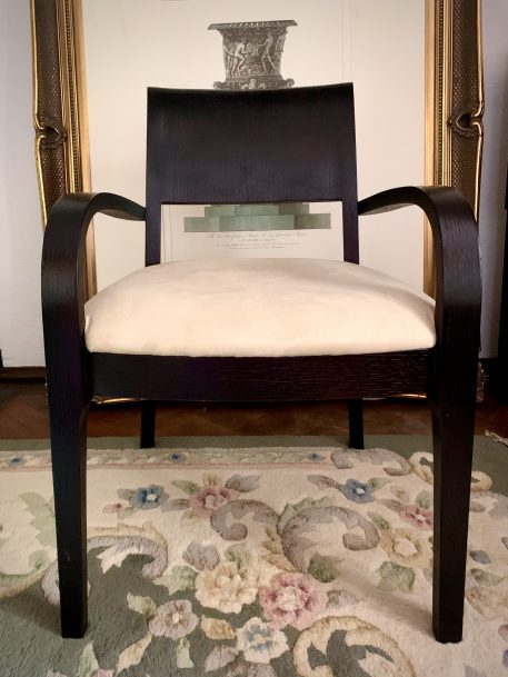 Modern Ebonised Desk Chair With Suede Upholstered Seat