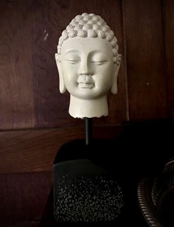 A Carved Stone Effect coloured Buddha Head on Plinth - SOLD!