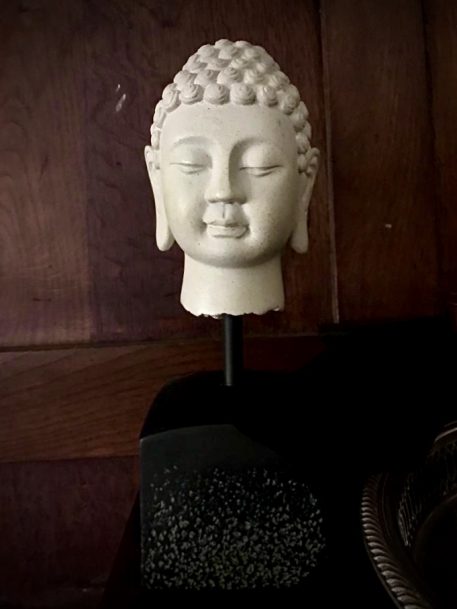 A Carved Stone Effect coloured Buddha Head on Plinth - SOLD!