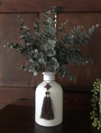 White Apothecary Style Glass bottle/vase with Tassel