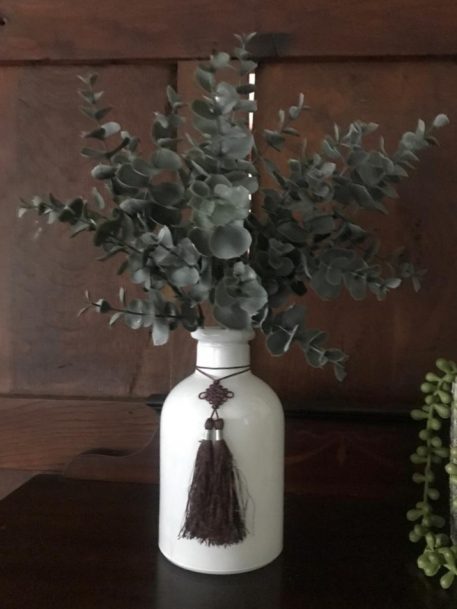 White Apothecary Style Glass bottle/vase with Tassel