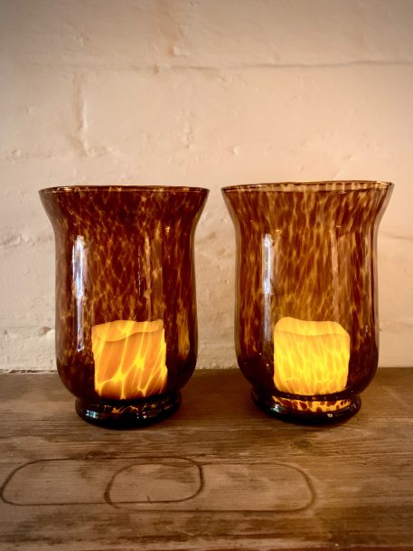 Pair of Tortoiseshell Glass Vases / Candleholders - Image 5